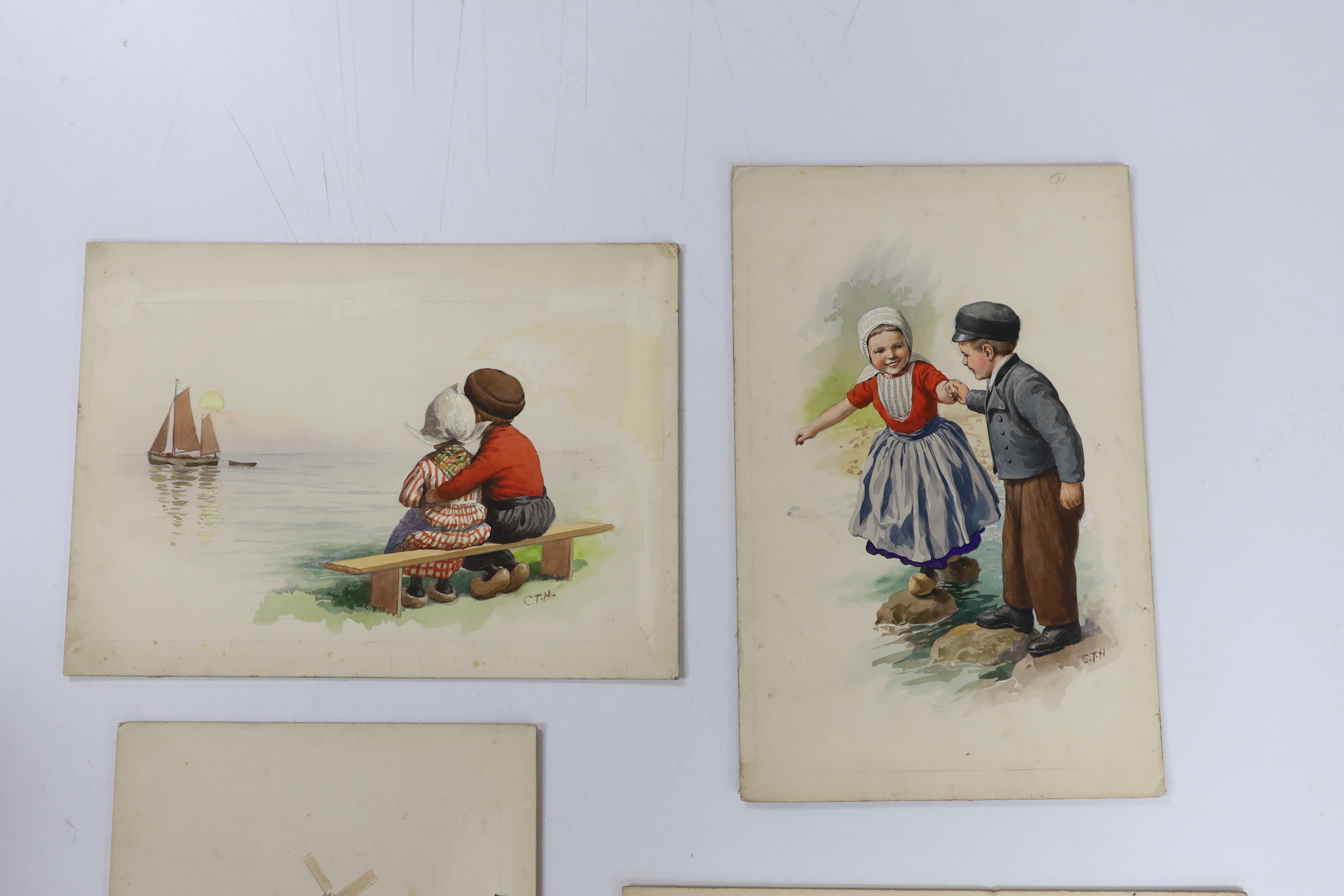 Charles Thomas Howard (1865-1942), set of four original watercolours on card for postcard designs, Dutch children, each signed, largest 28 x 17cm, unframed